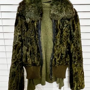 Crushed velvet jacket w fur collar